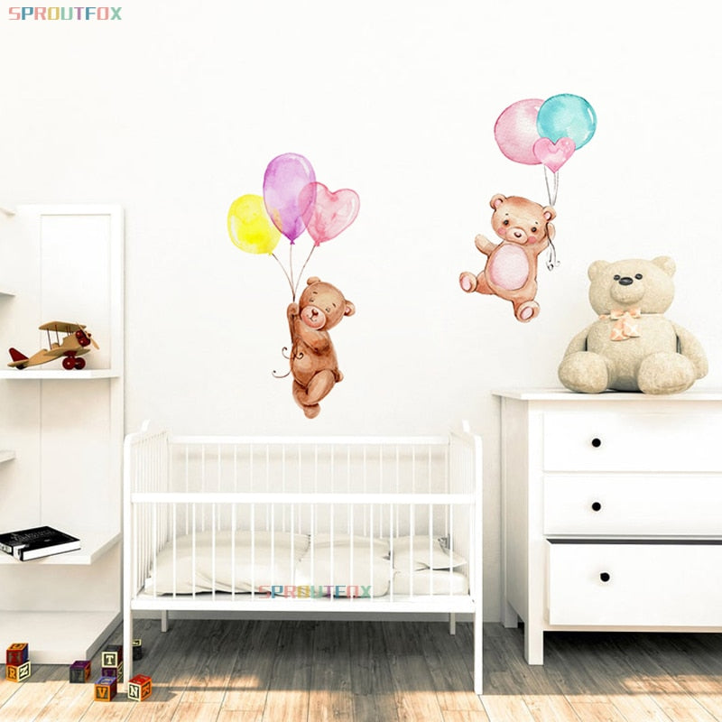 Colorful Balloons Vinyl Decorative Wall Stickers For Kids Rooms Cute Bear Children for Wall Stickers Home Decor Living Room