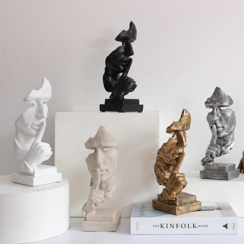 Resin Sculpture Nordic Home Decoration, Silence Is Gold Statue Office Living Room