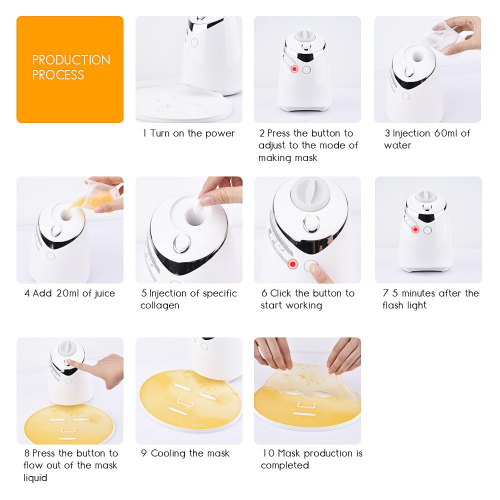 Electrical Automatic Fruit Mask Machine DIY Natural Fruit Vegetable Milk Facial Masker Maker With 32 pcs Collagen Tablets