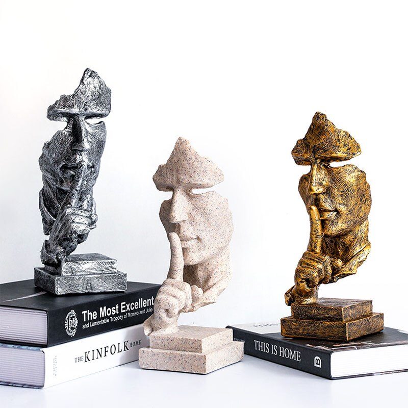 Resin Sculpture Nordic Home Decoration, Silence Is Gold Statue Office Living Room