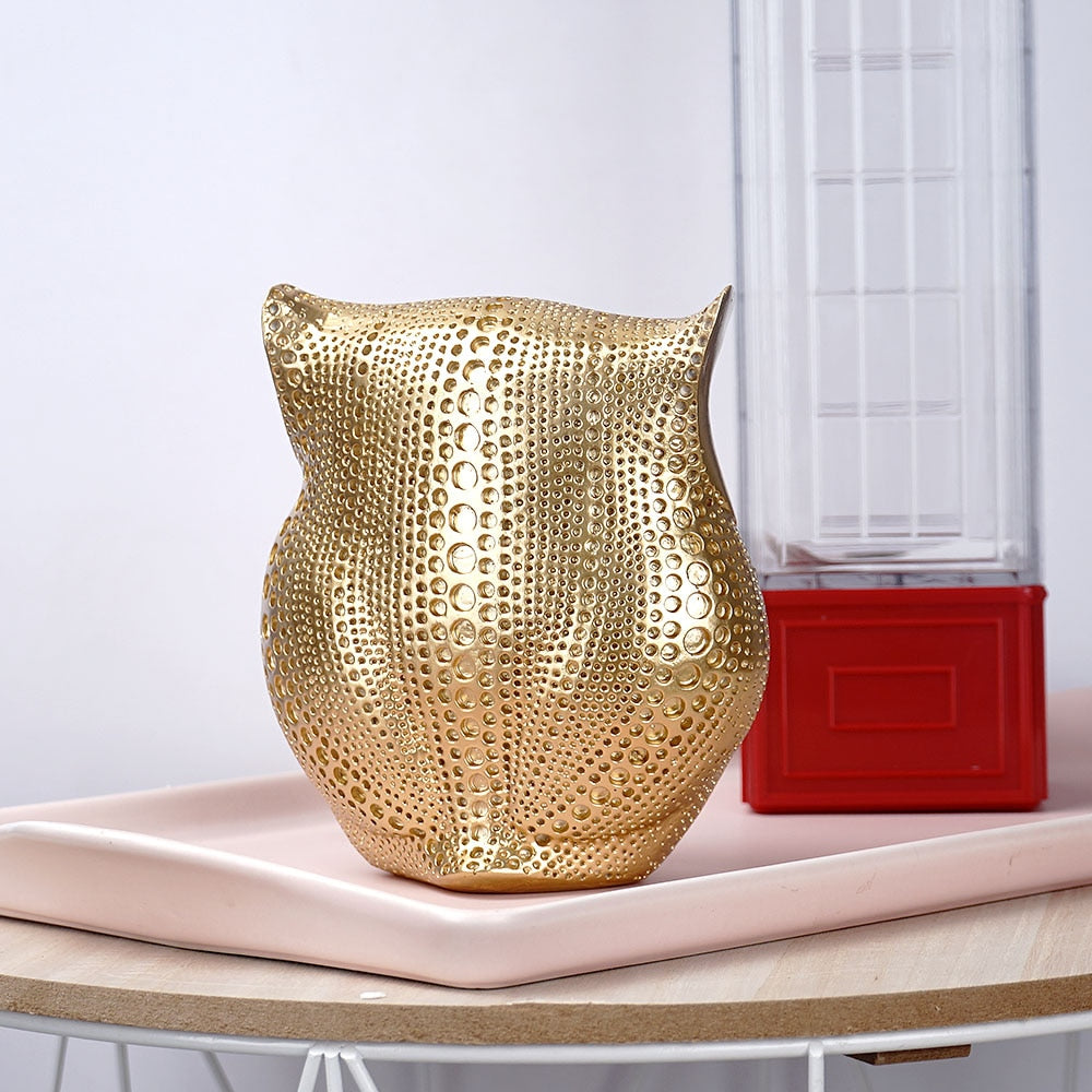 Golden Owl Figurines for Interior Resin Animal Statues Sculpture Home Living Room Decor