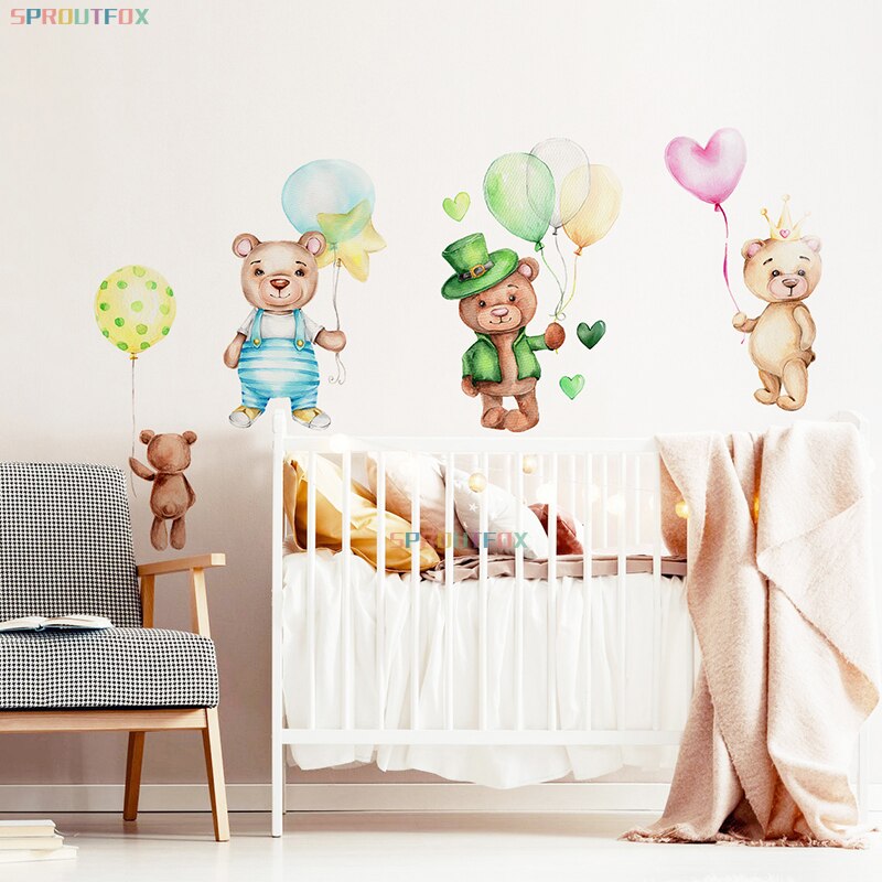 Colorful Balloons Vinyl Decorative Wall Stickers For Kids Rooms Cute Bear Children for Wall Stickers Home Decor Living Room