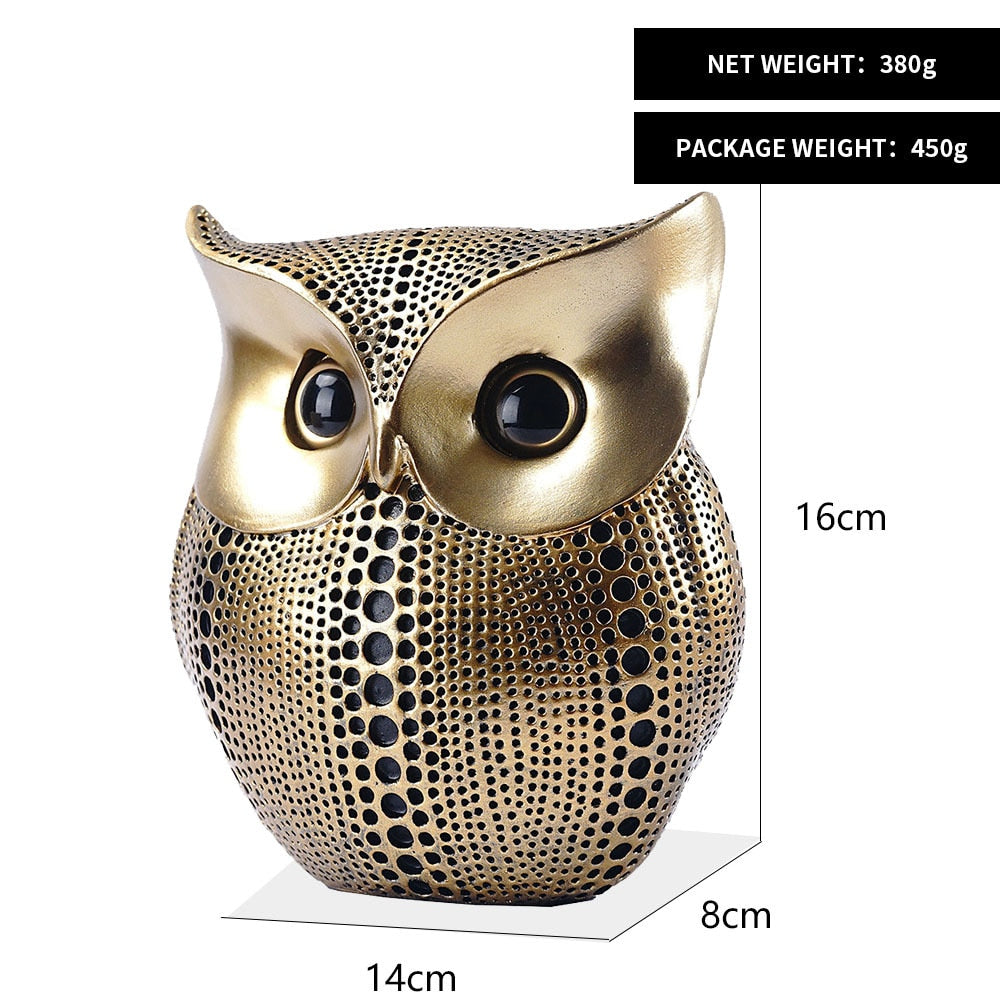 Golden Owl Figurines for Interior Resin Animal Statues Sculpture Home Living Room Decor