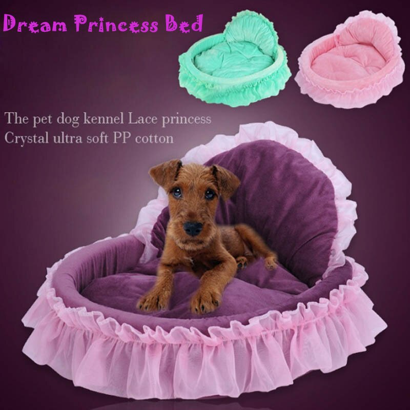 Princess Dog Bed Soft Sofa for Small Dogs Pink Lace Puppy House