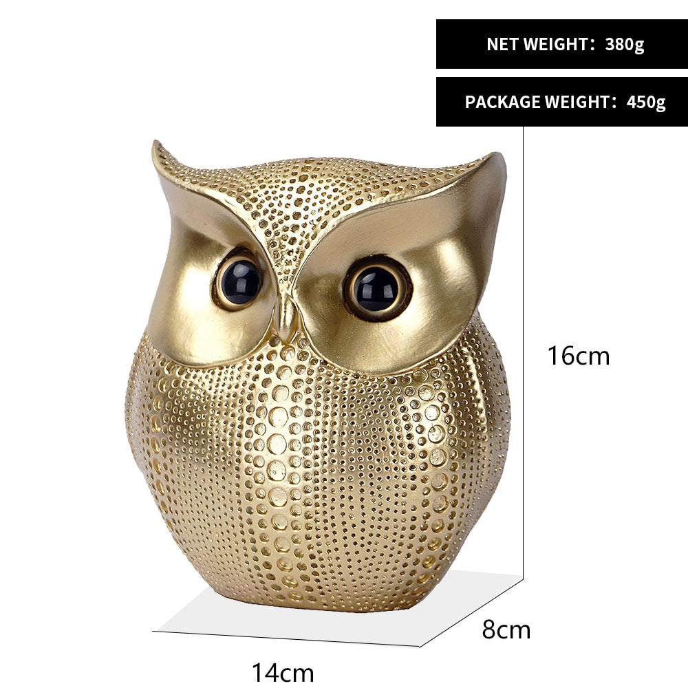 Golden Owl Figurines for Interior Resin Animal Statues Sculpture Home Living Room Decor