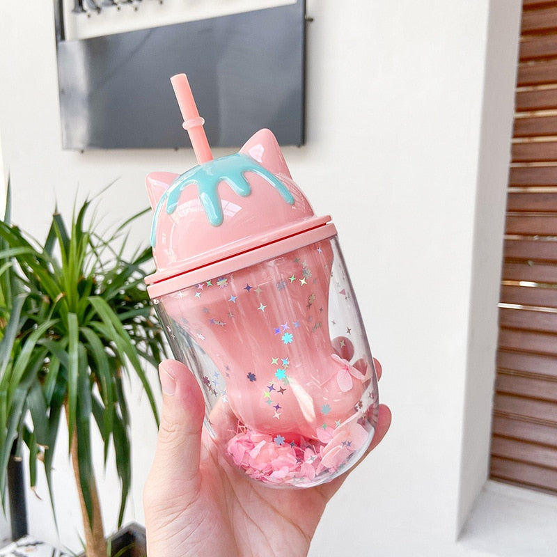 Water bottle cute personality cartoon with straw