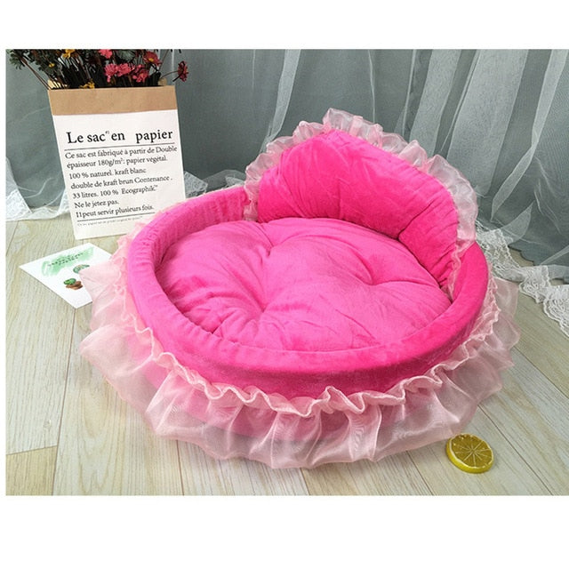 Princess Dog Bed Soft Sofa for Small Dogs Pink Lace Puppy House