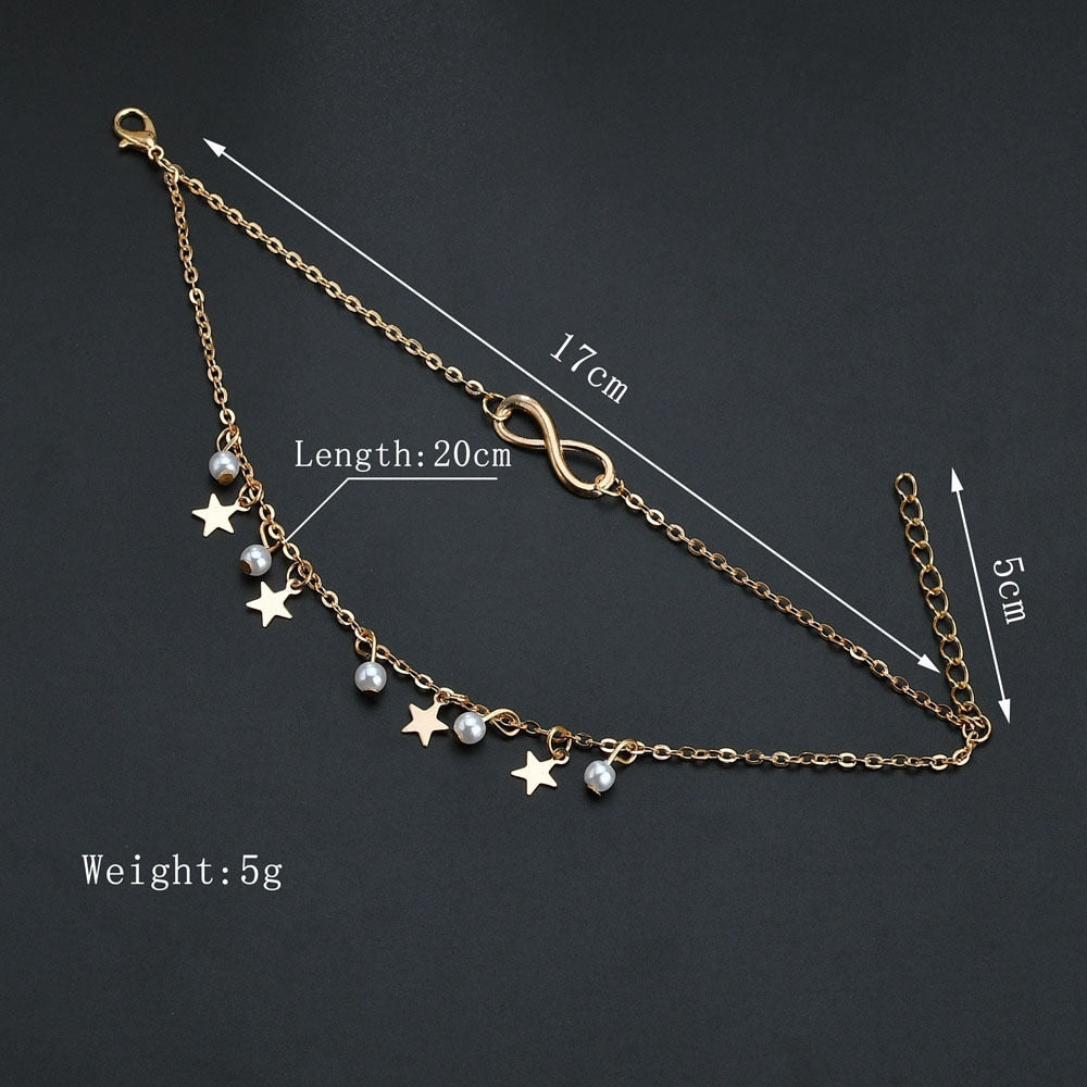 Double Star Pearl 8 Word Female Anklet Barefoot
