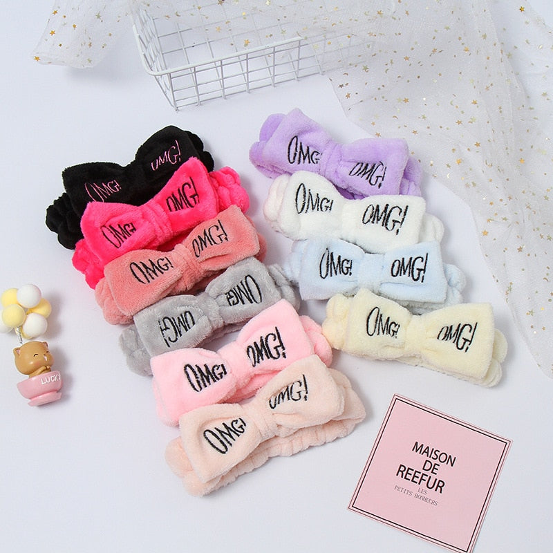 Cute New Letter "OMG" Coral Fleece Soft Bow Headbands for women Girls