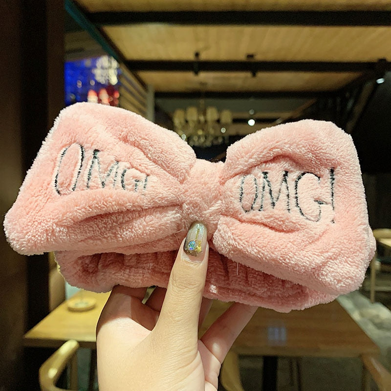 Cute New Letter "OMG" Coral Fleece Soft Bow Headbands for women Girls