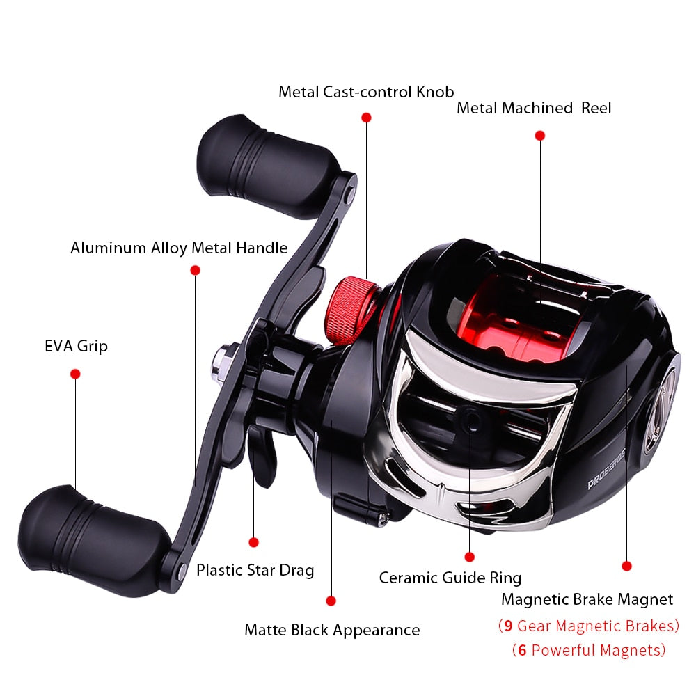 PROBEROS Fishing Reel 7.1:1/7.2:1 Carbon Shell Lightweight Magnetic Brake Max Drag 15LB-22LB Bait Casting Reel Fishing Tackle