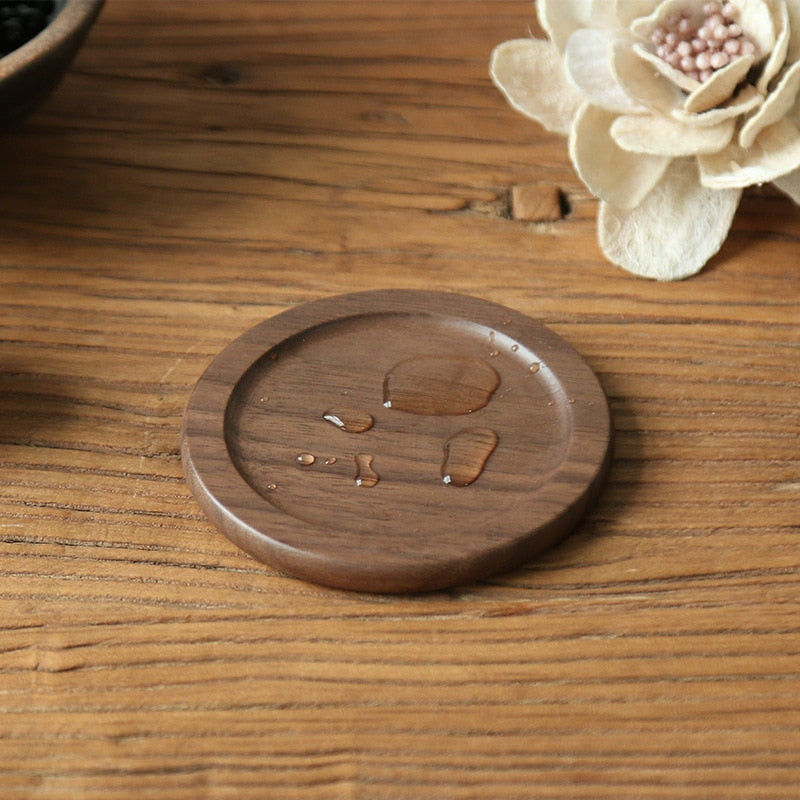 Vintage Tableware Wooden coaster set walnut round solid wood teacup mat
