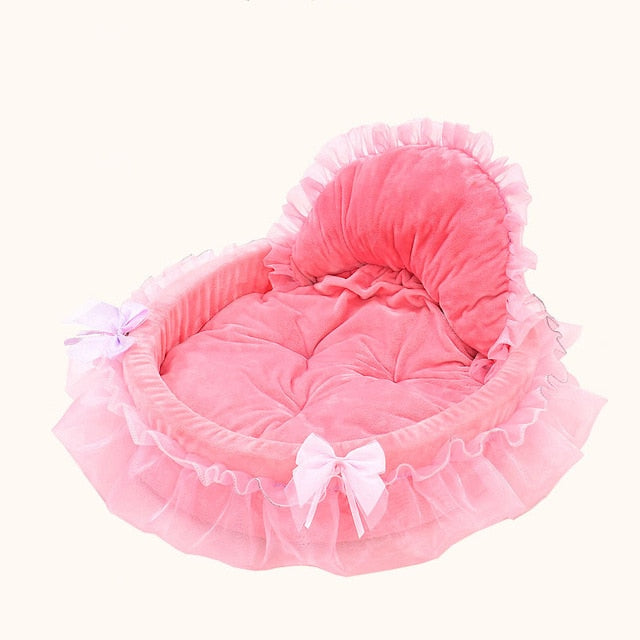 Princess Dog Bed Soft Sofa for Small Dogs Pink Lace Puppy House