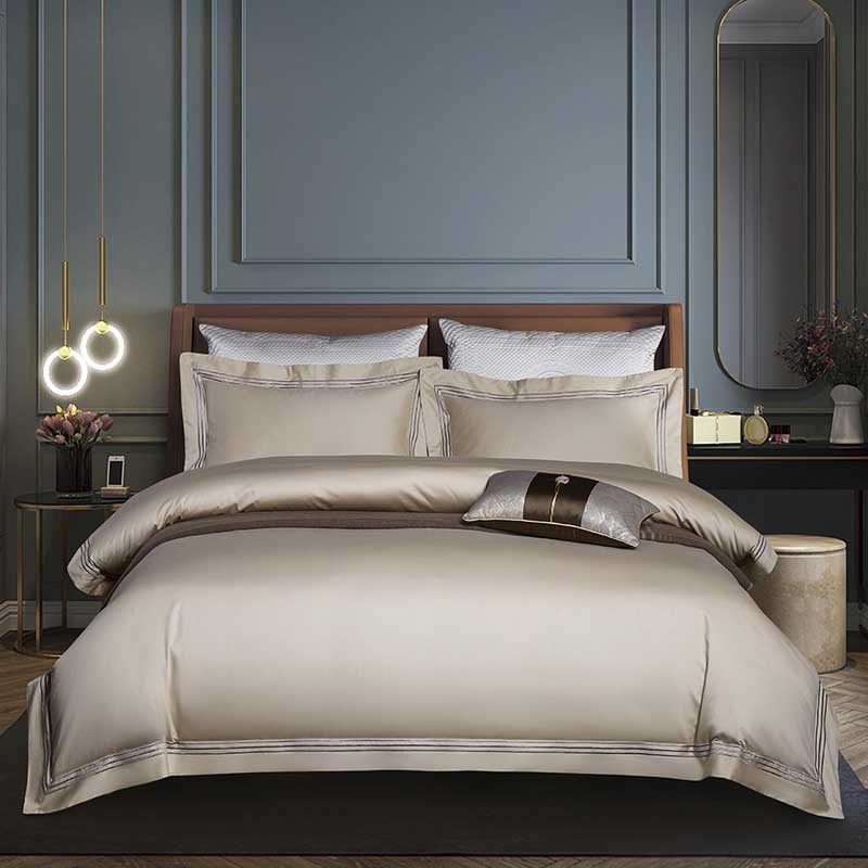 Luxury Three Lines Pure Color Egyptian Cotton Bedding Sets King Queen Size