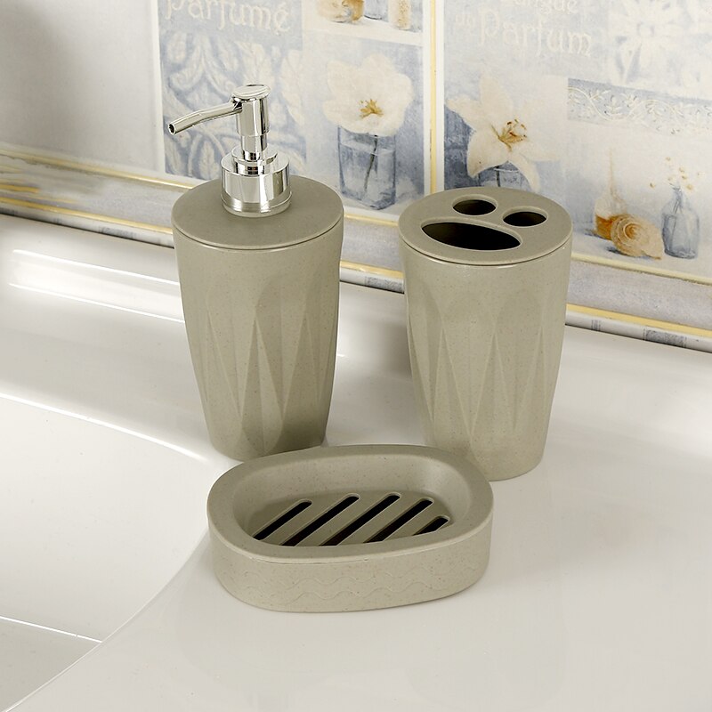 3Pcs/Set Bathroom Accessories Sets Wheat Straw Soap Dispenser Toothbrush Holder Washroom Suit