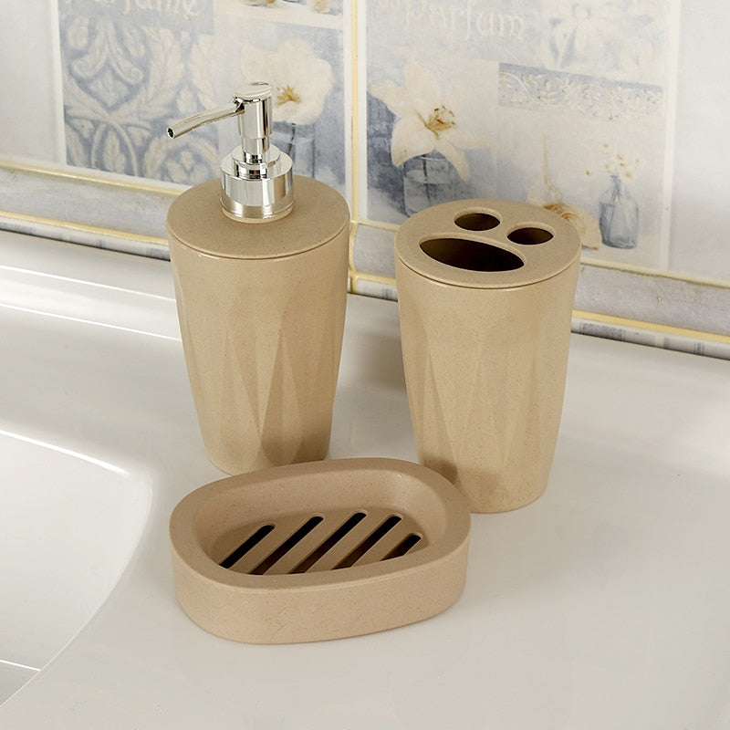 3Pcs/Set Bathroom Accessories Sets Wheat Straw Soap Dispenser Toothbrush Holder Washroom Suit