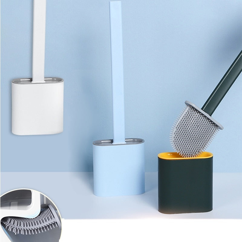 Wall-Mounted Silicone Toilet Brush and Holder Set for Bathroom