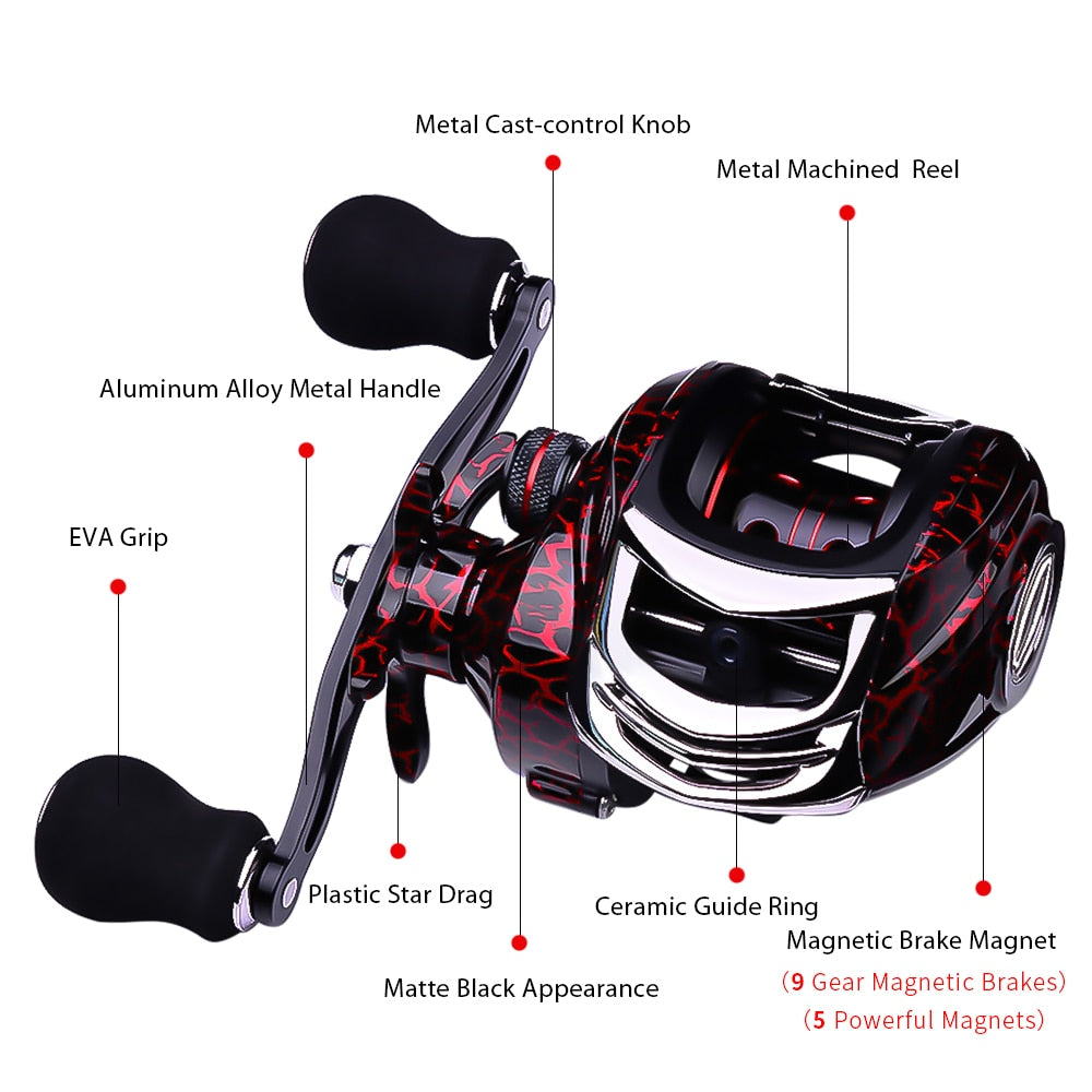 PROBEROS Fishing Reel 7.1:1/7.2:1 Carbon Shell Lightweight Magnetic Brake Max Drag 15LB-22LB Bait Casting Reel Fishing Tackle