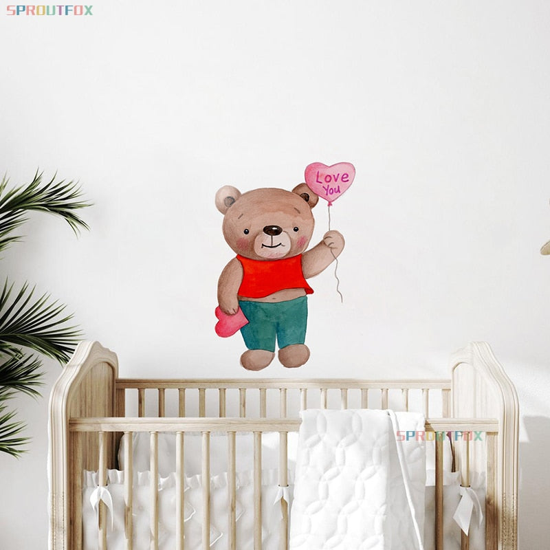 Colorful Balloons Vinyl Decorative Wall Stickers For Kids Rooms Cute Bear Children for Wall Stickers Home Decor Living Room