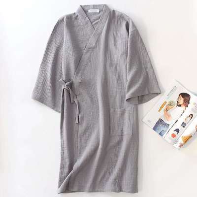 Couples Crepe Gauze Bathrobe Solid 100% Cotton Robe Long-sleeved V-neck Kimono Wedding Robes Sleepwear Plus Size Dressing Gown