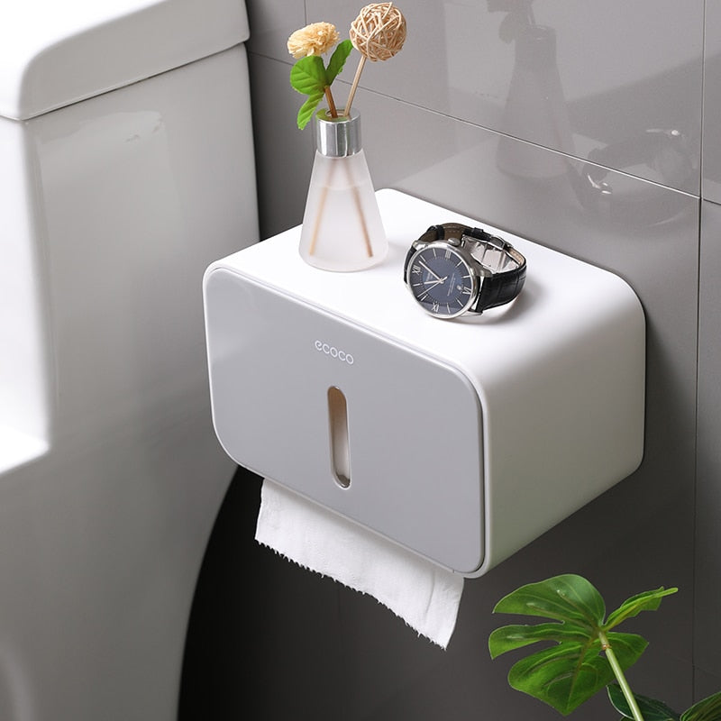 ECOCO Nail-free Waterproof Bathroom Roll Paper Box Toilet Paper Box Wall-mounted Storage Tissue Pump