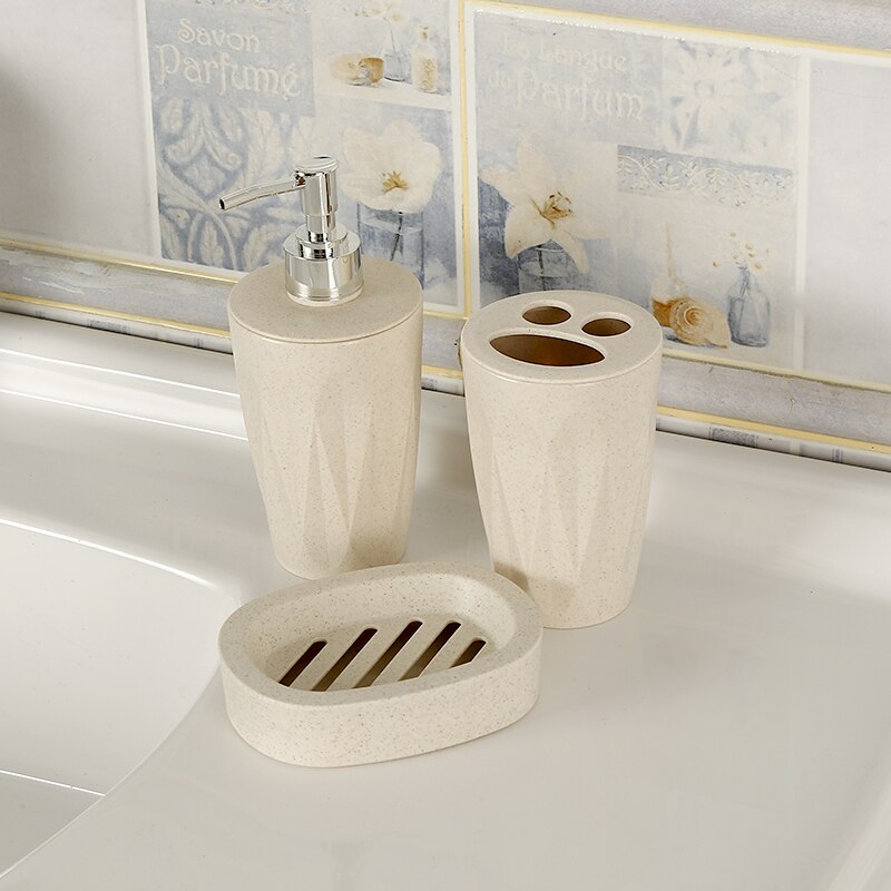 3Pcs/Set Bathroom Accessories Sets Wheat Straw Soap Dispenser Toothbrush Holder Washroom Suit