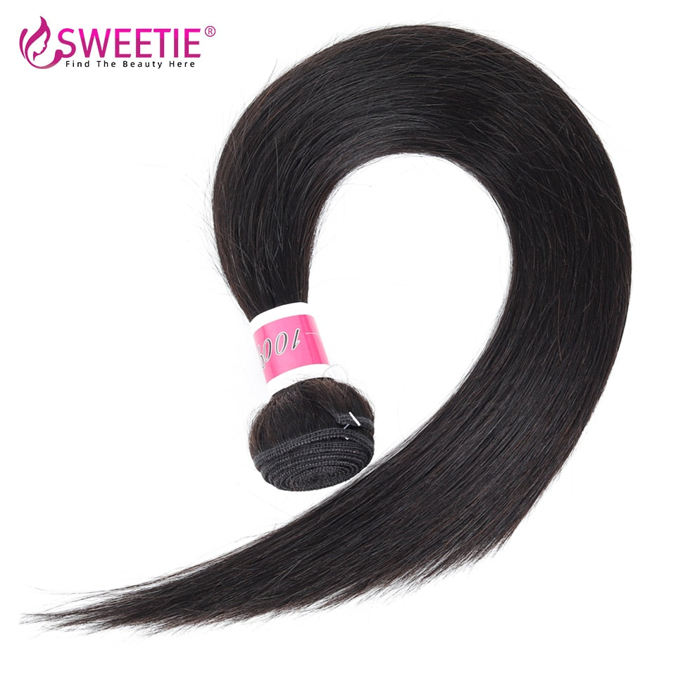 Sweetie Straight Hair Bundles With Frontal Brazilian Natural Human Hair Weave Bundles With Closure 9A Remy Hair Extension