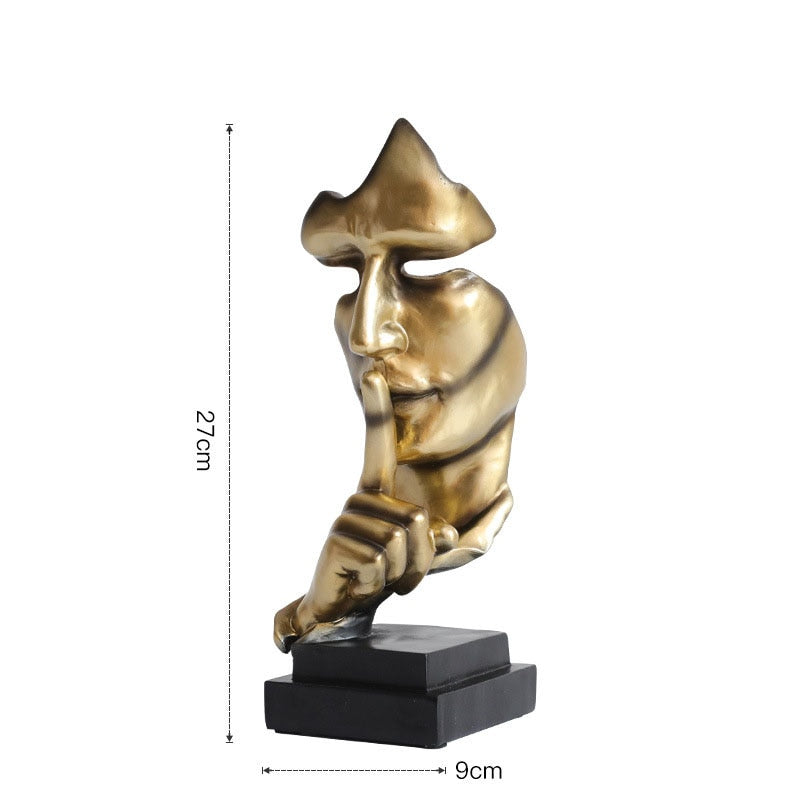 Resin Sculpture Nordic Home Decoration, Silence Is Gold Statue Office Living Room