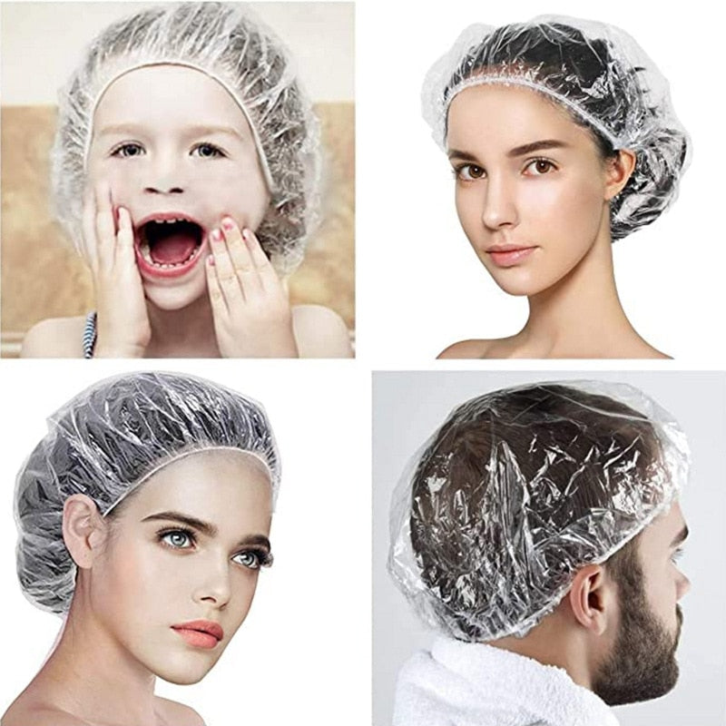 100Pcs Disposable Shower Cap Waterproof Bathing Tower Clear Hair Salon Bathroom Hair dye tools Beauty Salon Hair Treatment Cap