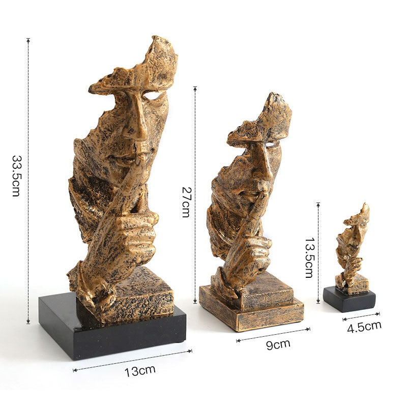 Resin Sculpture Nordic Home Decoration, Silence Is Gold Statue Office Living Room