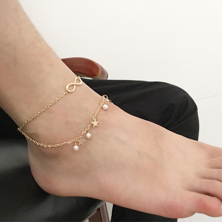 Double Star Pearl 8 Word Female Anklet Barefoot
