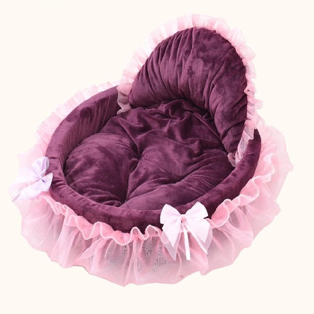 Princess Dog Bed Soft Sofa for Small Dogs Pink Lace Puppy House