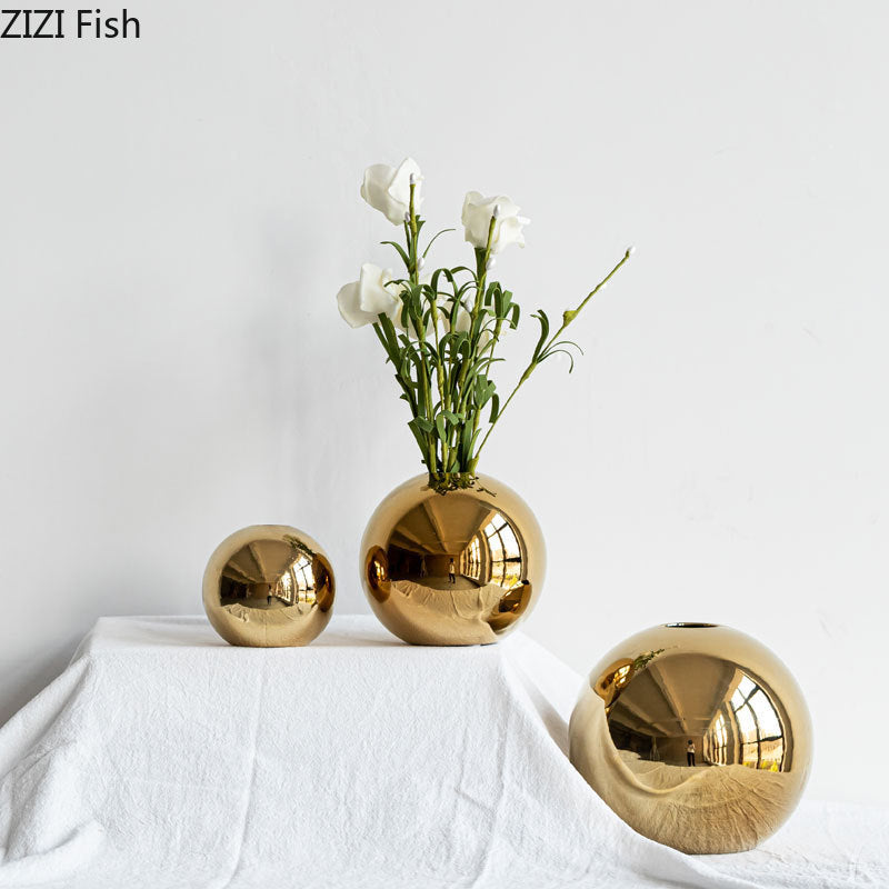 Plating Golden Ball Ceramic Vase Home Decoration Ornaments Crafts