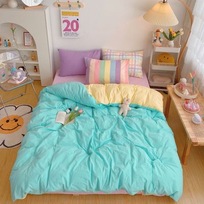 Luxury Rainbow Bedding Set 100% Cotton Flat Bed Sheet and Pillowcases Sets