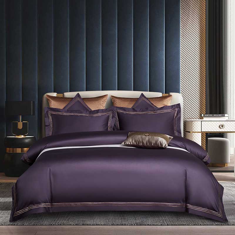 Luxury Three Lines Pure Color Egyptian Cotton Bedding Sets King Queen Size