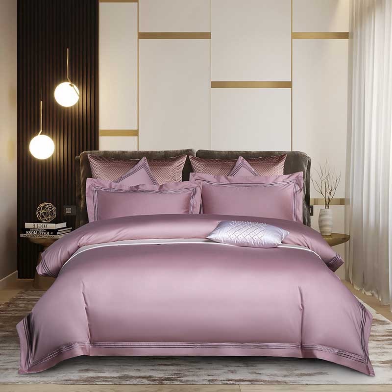 Luxury Three Lines Pure Color Egyptian Cotton Bedding Sets King Queen Size