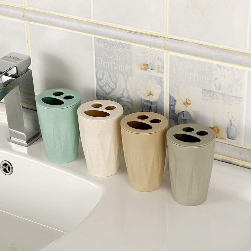 3Pcs/Set Bathroom Accessories Sets Wheat Straw Soap Dispenser Toothbrush Holder Washroom Suit