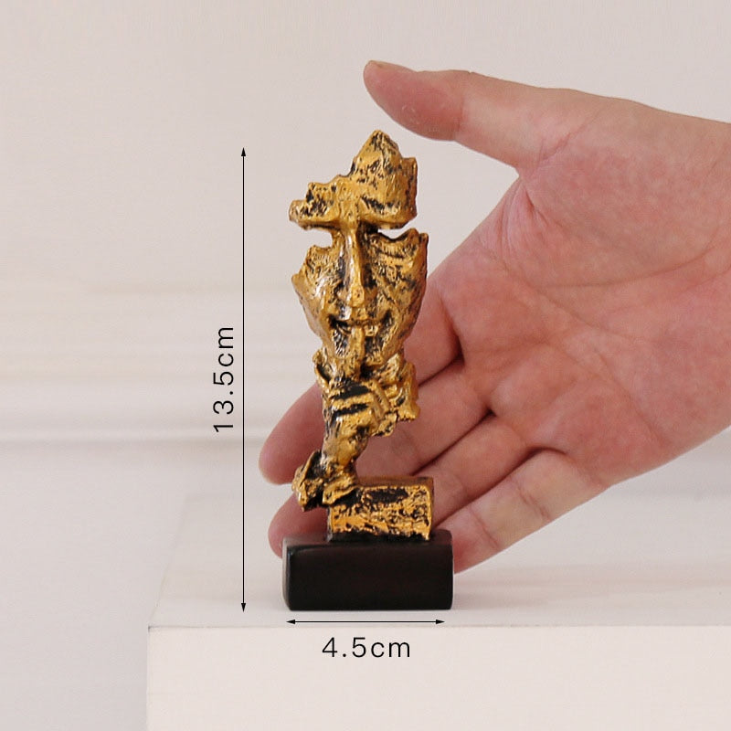 Resin Sculpture Nordic Home Decoration, Silence Is Gold Statue Office Living Room