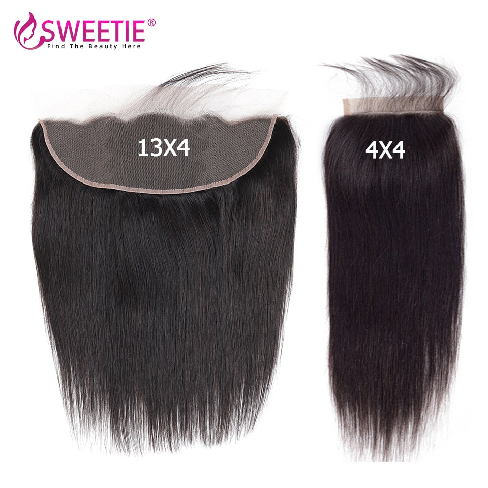 Sweetie Straight Hair Bundles With Frontal Brazilian Natural Human Hair Weave Bundles With Closure 9A Remy Hair Extension