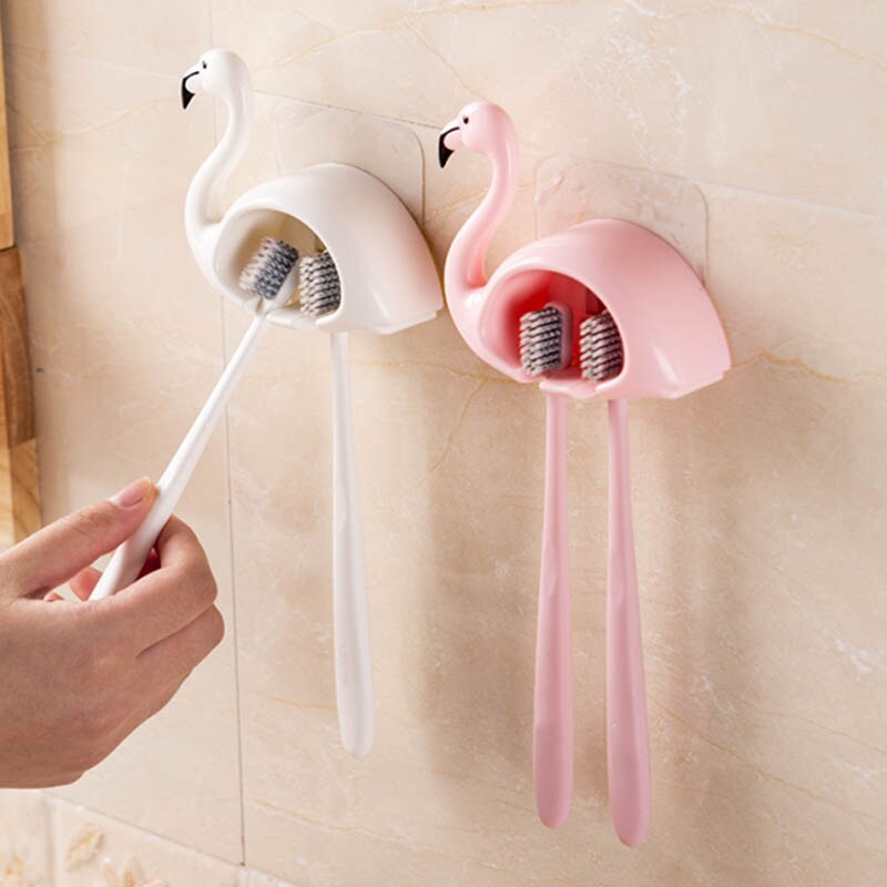 Toothbrush Holder Sucker Flamingo Shaped Bathroom Accessories 2 Position 1Pcs Cute
