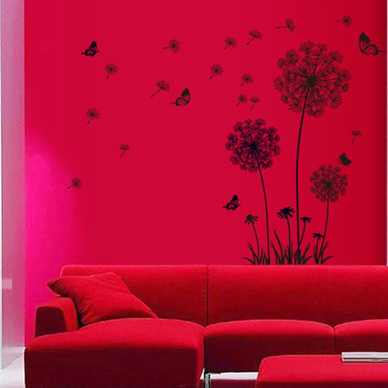 Black Dandelion Wall Stickers Butterflies On The Wall Living Room Bedroom Glass Window Decoration Mural Art Home Decor Decals