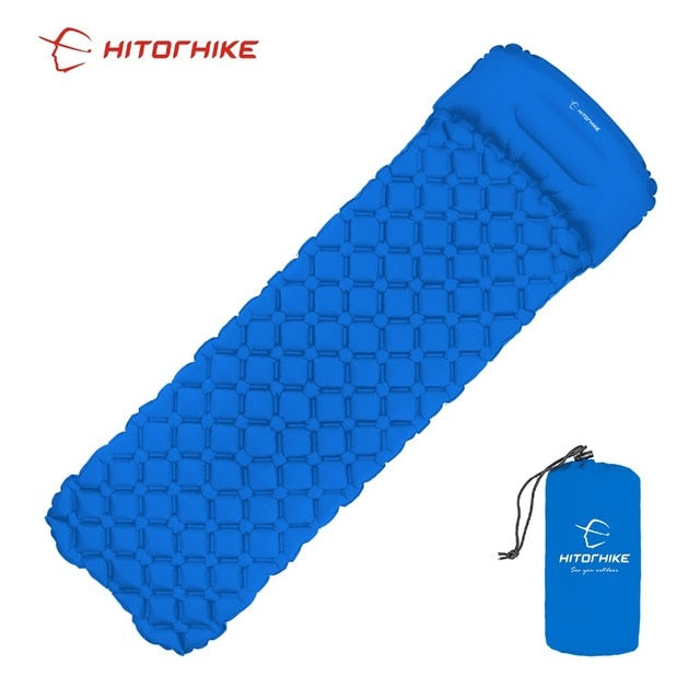 Outdoor Sleeping Pad Camping Inflatable Mattress with Pillows Travel Mat Folding Bed