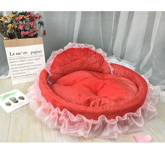 Princess Dog Bed Soft Sofa for Small Dogs Pink Lace Puppy House