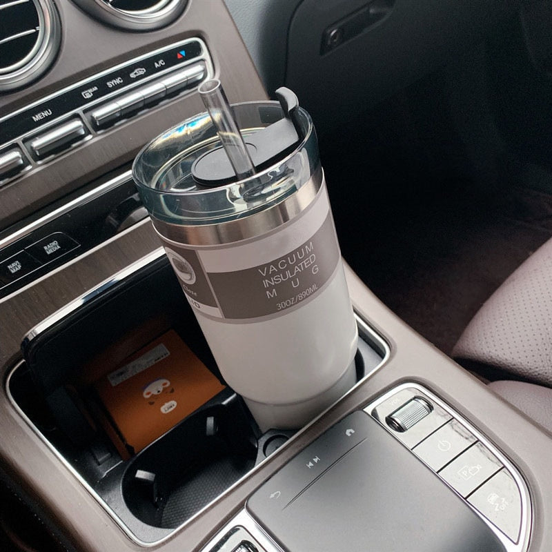 600 & 890ml Creative Fashion 304 Stainless Steel Cup Travel Coffee Mug with Lid Straw Car Water Bottle