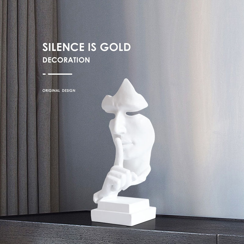 Resin Sculpture Nordic Home Decoration, Silence Is Gold Statue Office Living Room