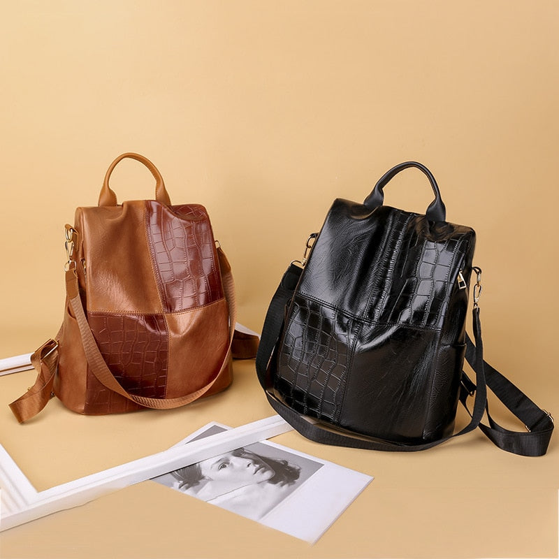 Female Backpacks PU leather Women, Girl Rucksack Large Capacity School College, Travel Bags