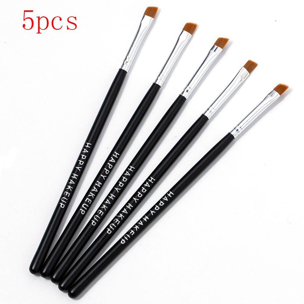 Happy Makeup 5Pcs Black Eyebrow Inclined Flat Angled Brush Eyeliner Eyeshadow Eyebrow