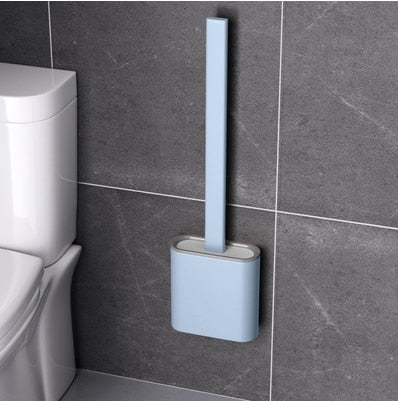 Wall-Mounted Silicone Toilet Brush and Holder Set for Bathroom