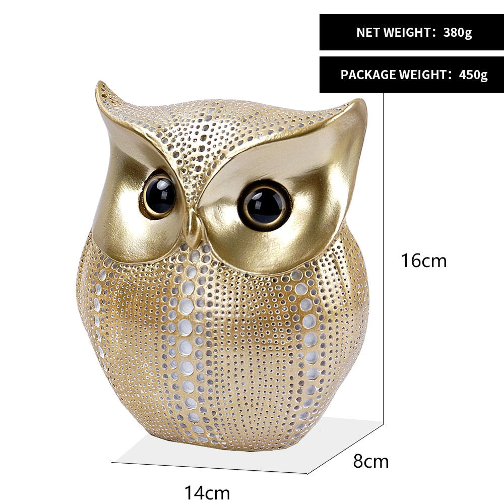 Golden Owl Figurines for Interior Resin Animal Statues Sculpture Home Living Room Decor