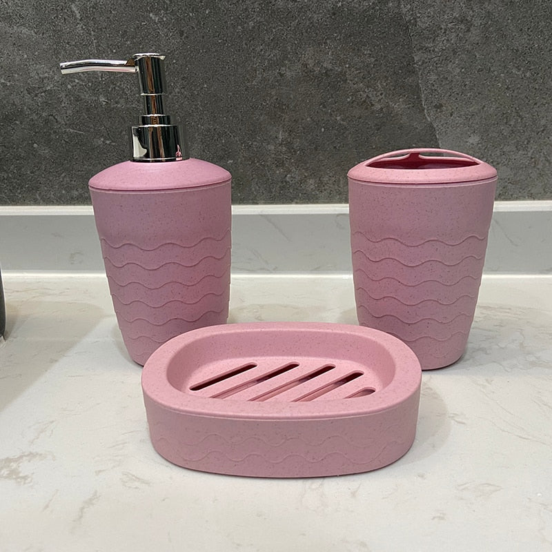 3Pcs/Set Wheat Straw Soap Dispenser Toothbrush Holder Soap Box Washroom Suit Bathroom Accessories